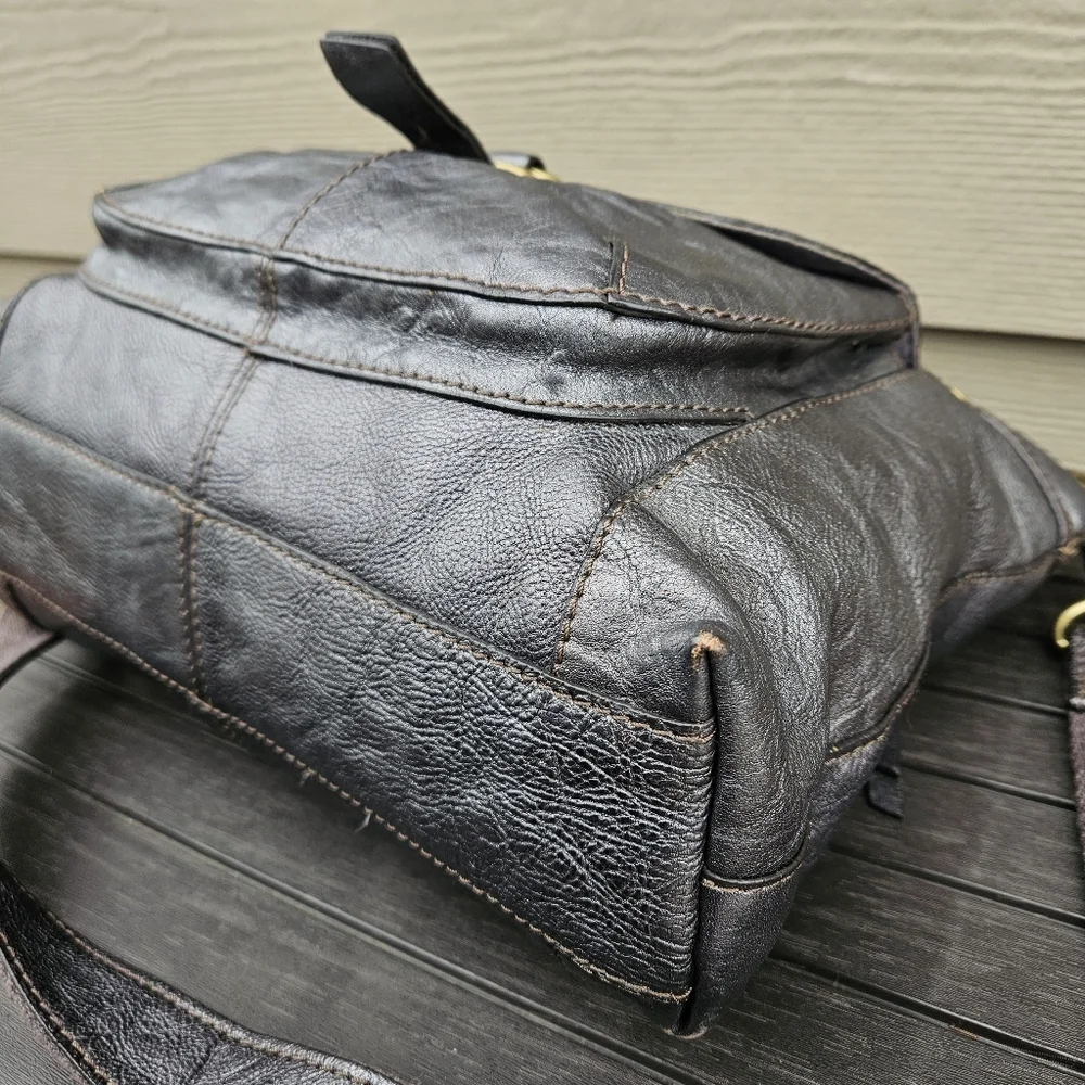 Vintage Fossil Sasha Crossbody Leather Bag Shiny Metallic Silver Purse Large